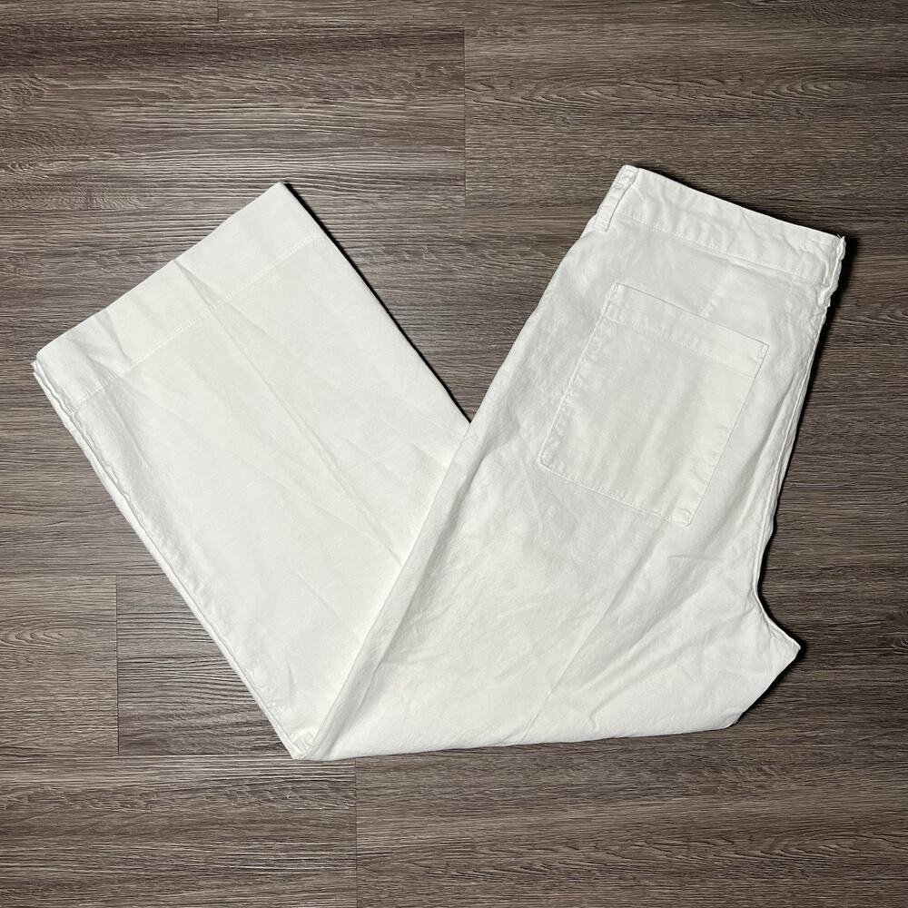 Frank & Eileen Wexford Pants Women's 10 White Cotton Linen Wide Leg USA EUC